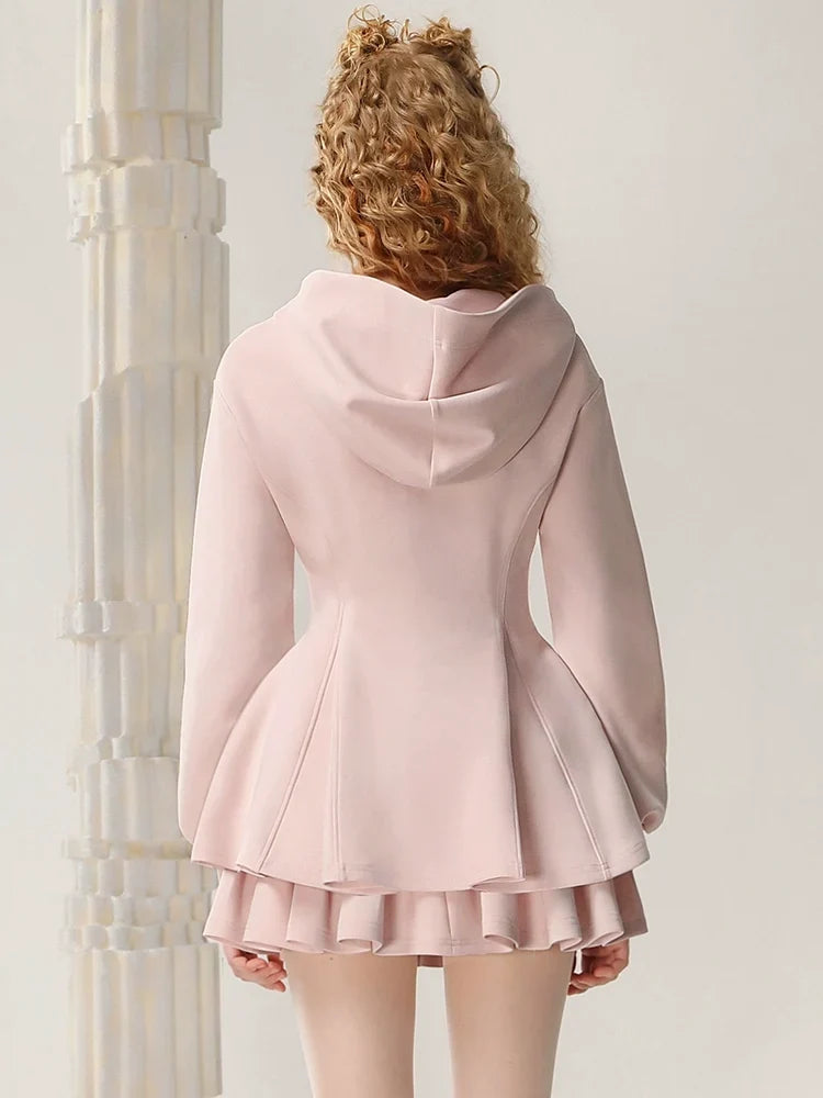 3D Characters Hoodie & High Waist Pleats Skirt Setup