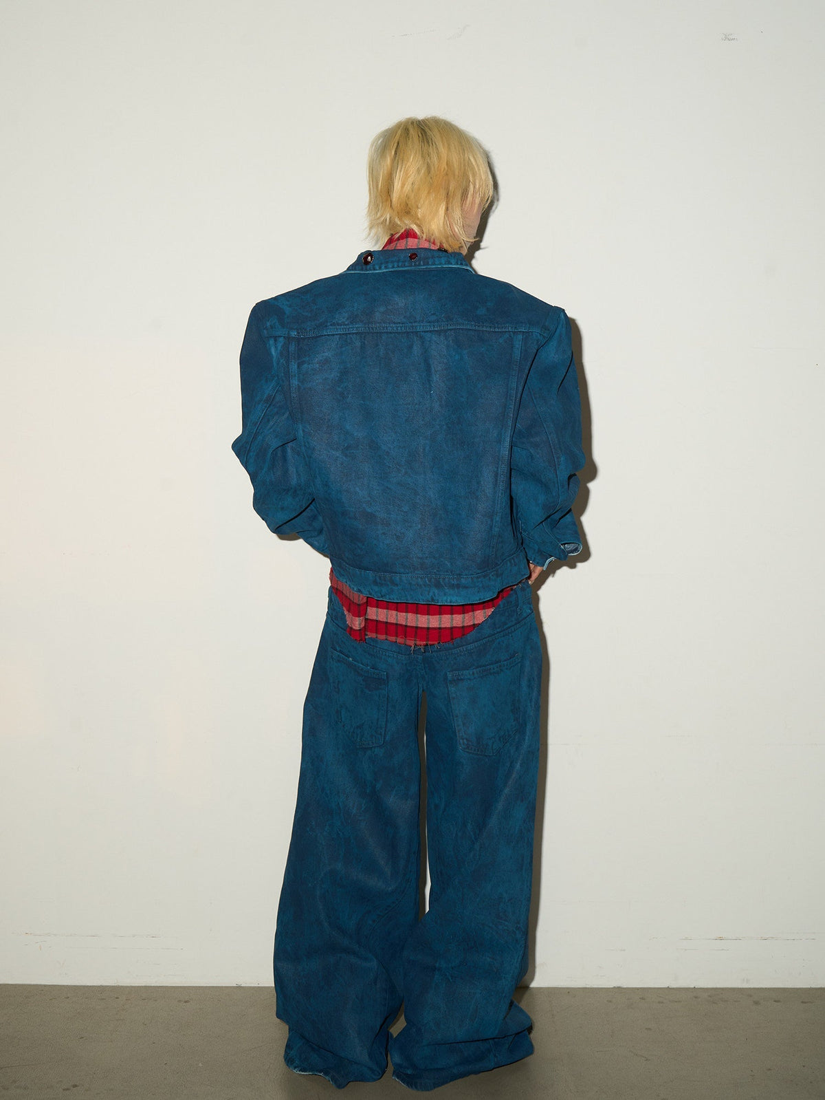 Washed Denim Jacket & Double Waist Wide Leg Denim Jeans Setup
