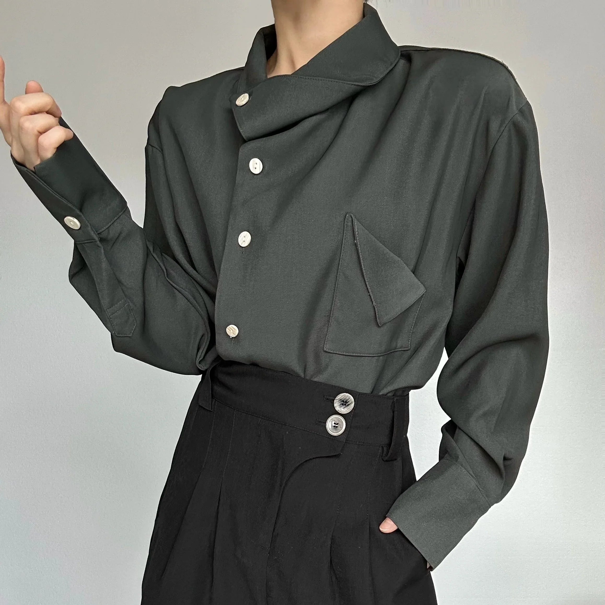 Asymmetric Neckline Long Sleeve Shirt