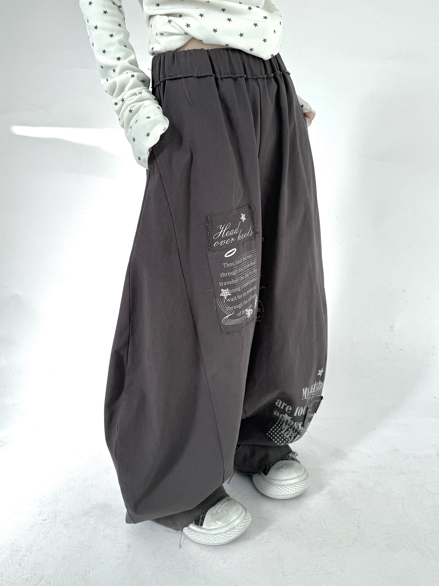 Letter Print Elastic Waist Wide Leg Sweatpants