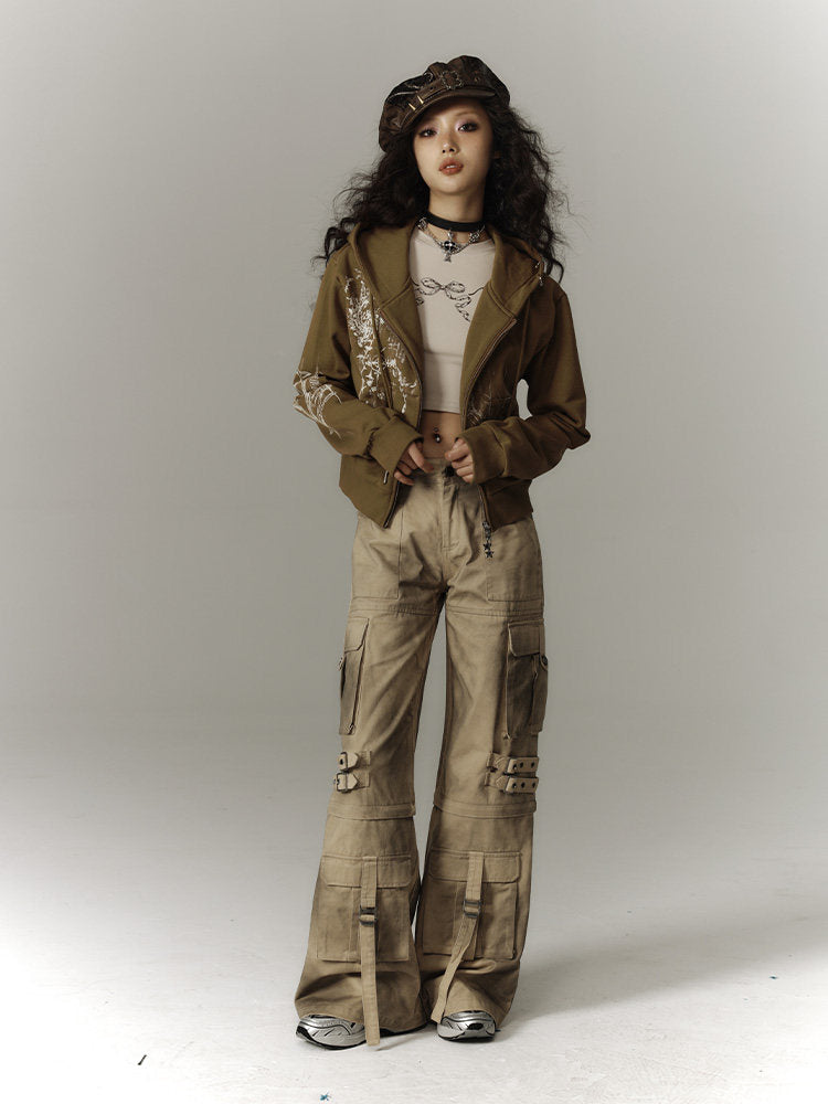 Washed Damage Workwear Wide Leg Pants