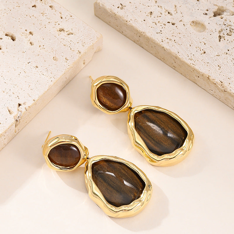 Vintage Irregular ovals Drop-shaped Needle Earrings