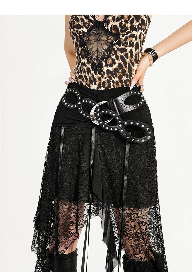 Cutout Ring PU Leather Furry Belt