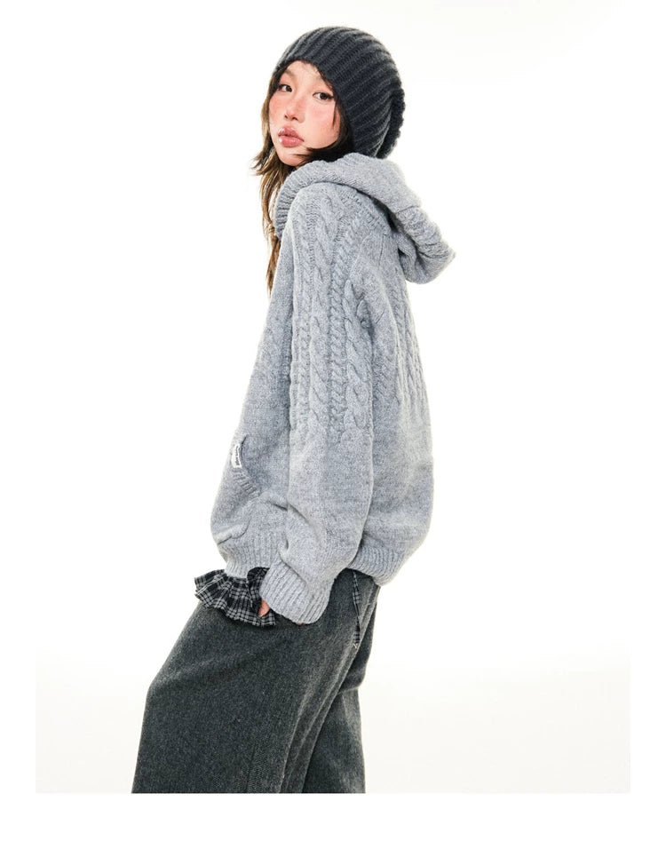 Hooded Toggle-Front Knit Sweater