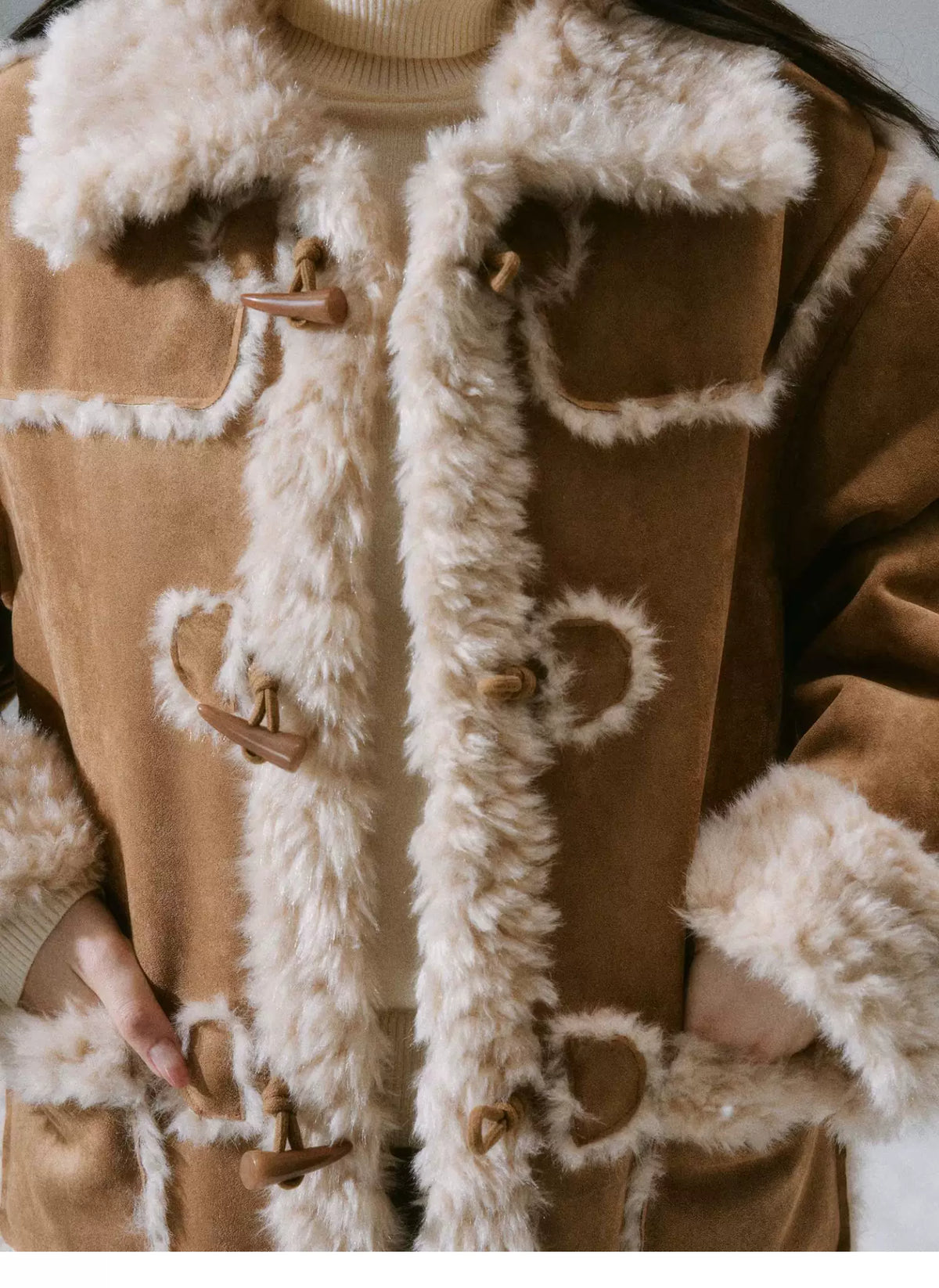 Cream Oak College Vintage Fur Horn Button Coat