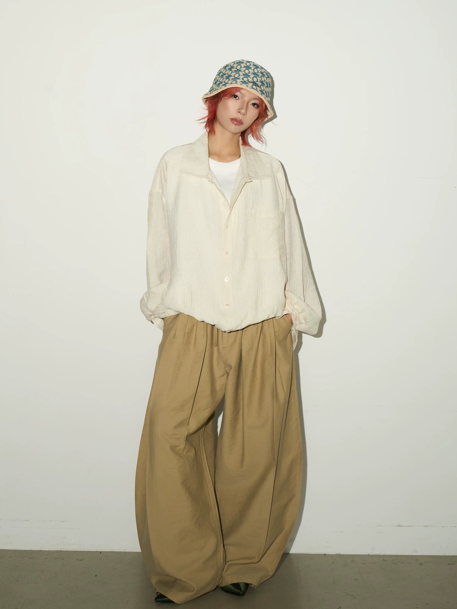 Textured Fabric Button Long Sleeve Shirt