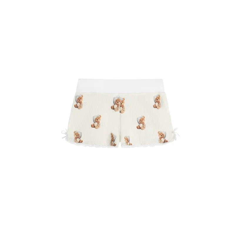 Conjunto de camisola corta con estampado de oso, camisola, shorts, pantalones micro flare y camiseta de manga corta