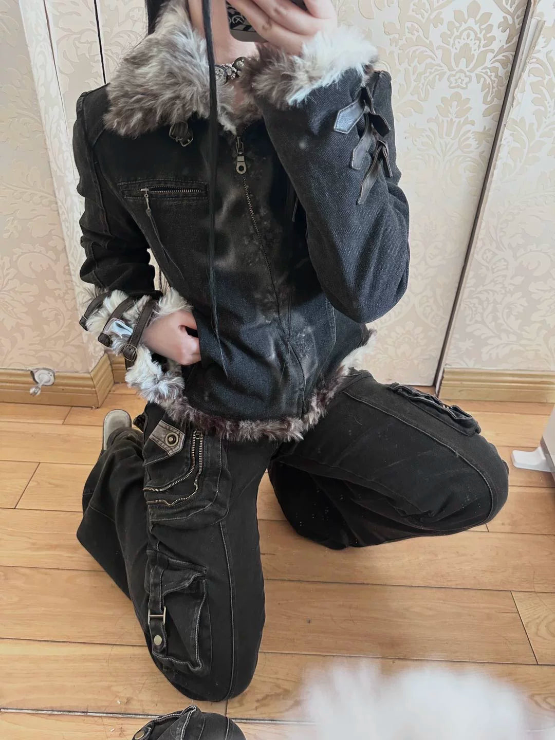Multi-Pocket Stretch Flare Denim Pants