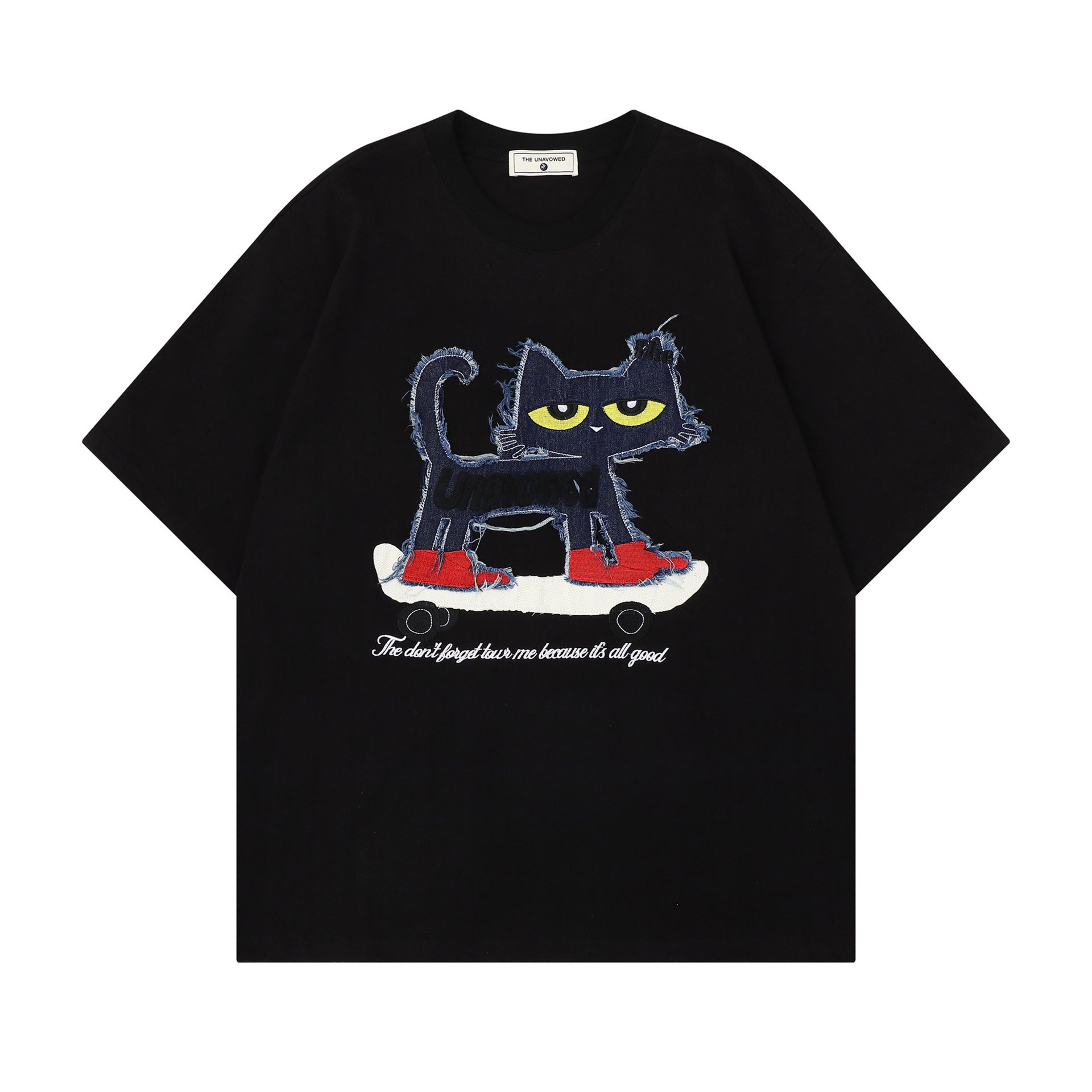 Cat Applique Embroidery Short Sleeve T-Shirt