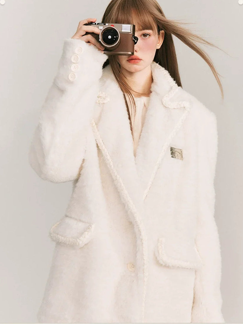 Loose Plain Fake Woolen Jacket