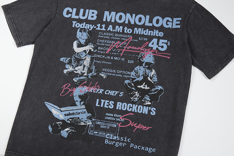 Washed Graphic Letter Print Short Sleeve T-Shirt