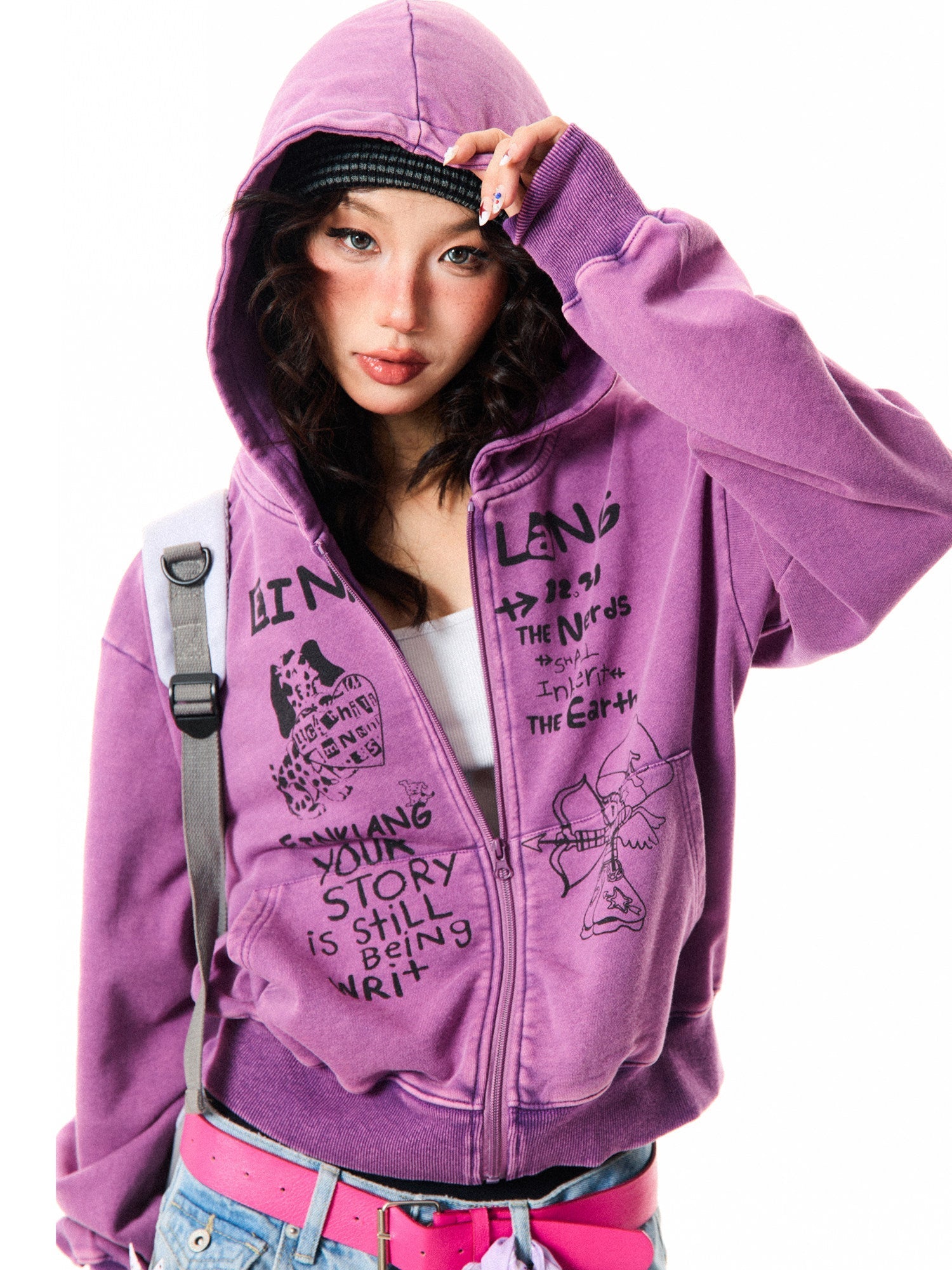 Letter Print Zipper Hoodie
