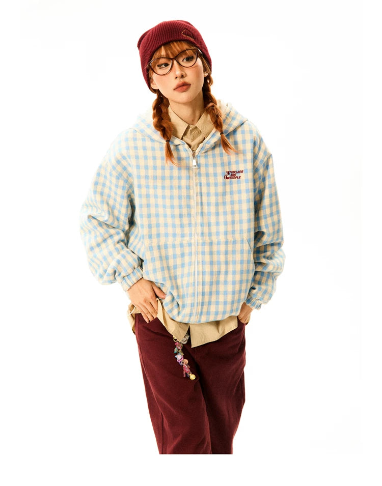 Gingham Logo Zipper Hoodie