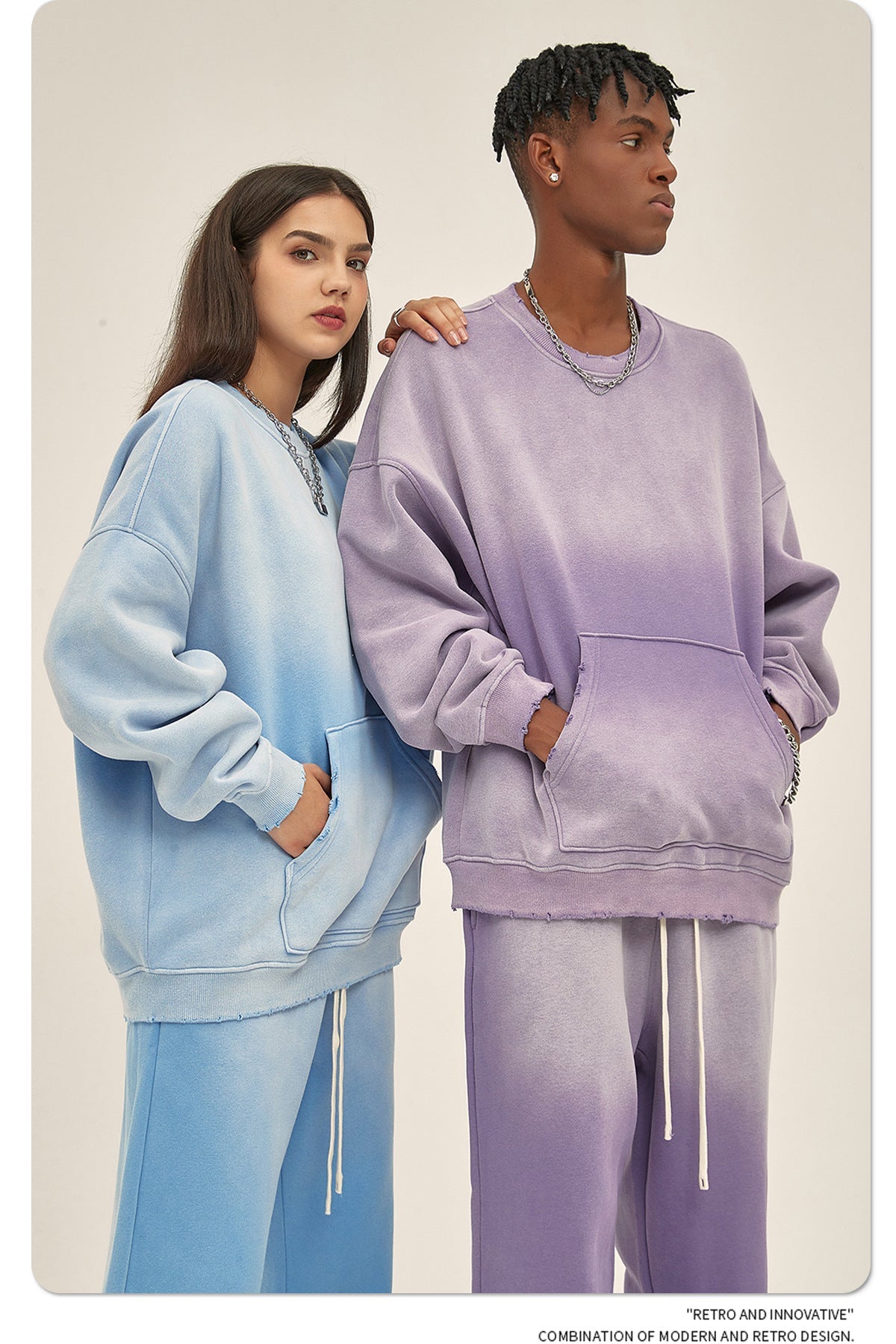 Fleece Lining Spray-dye Damage Oversize Sweatshirt