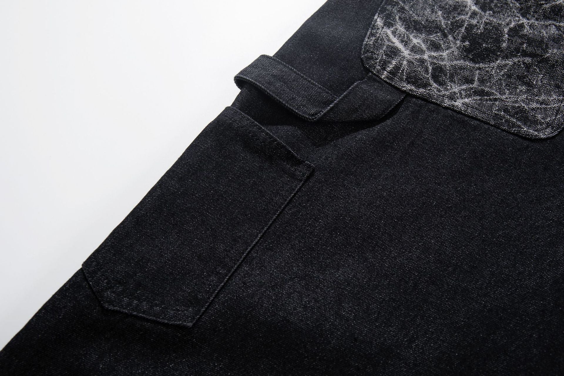Double Waist Marble Panel Wide Leg Denim Jeans
