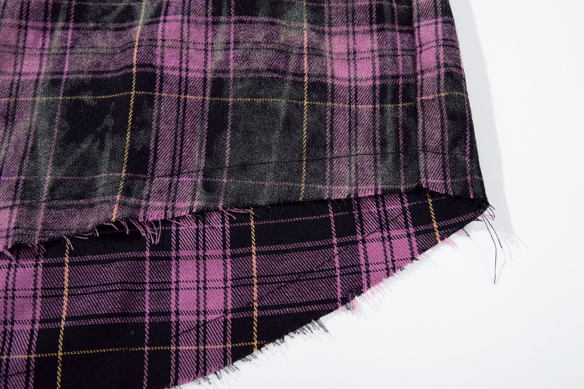 Washed Tie-Dye Plaid Short Sleeve Shirt
