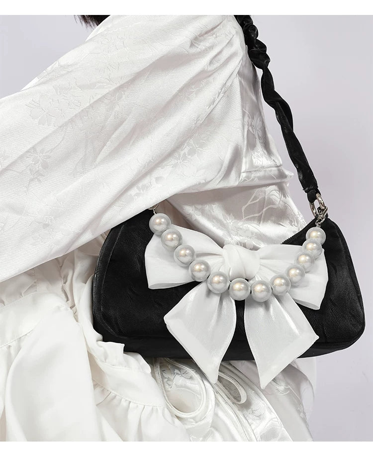 Contrast Color Bow Shoulder Bag