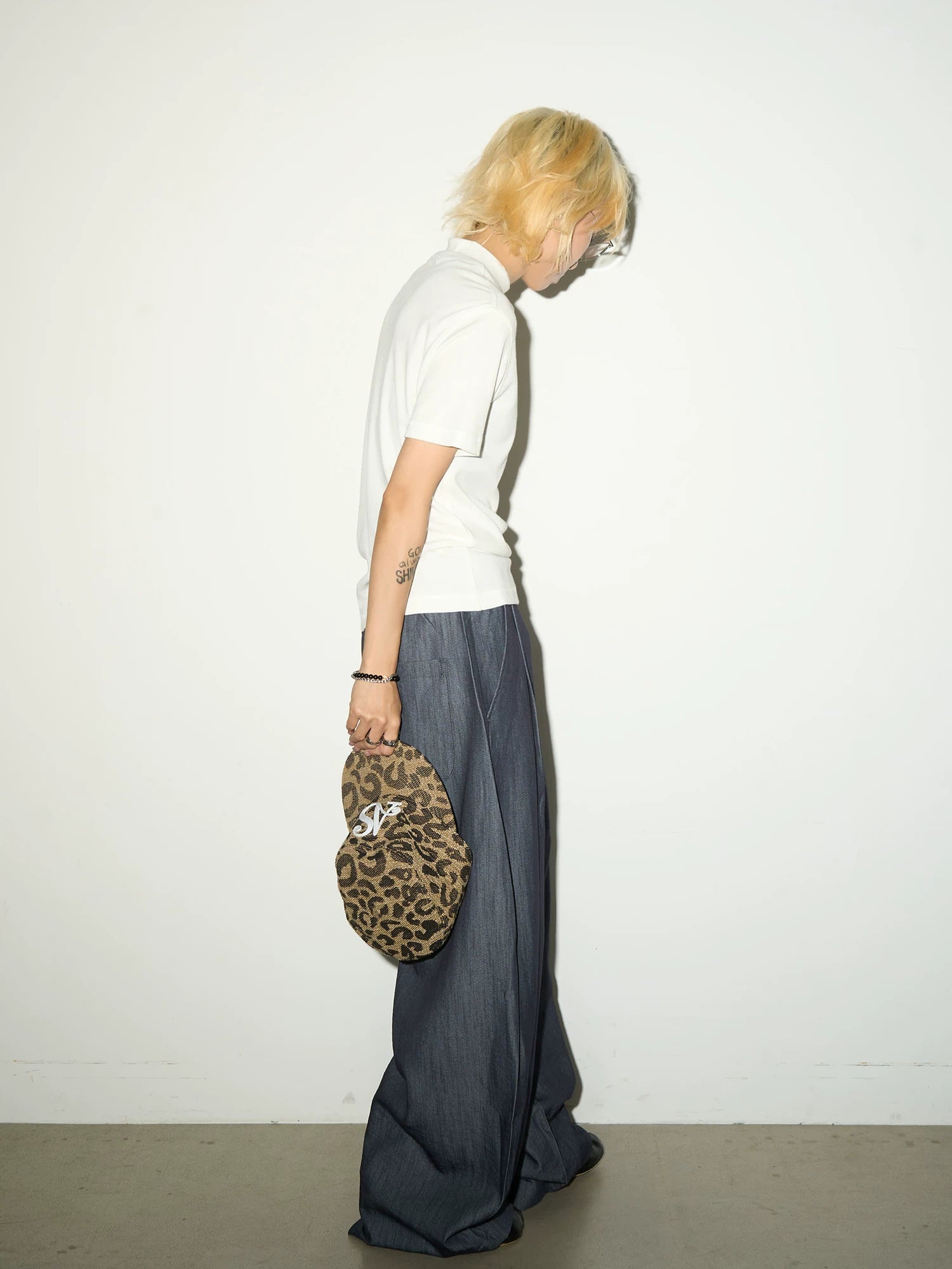 Pleats Elastic Waist Wide Leg Trousers