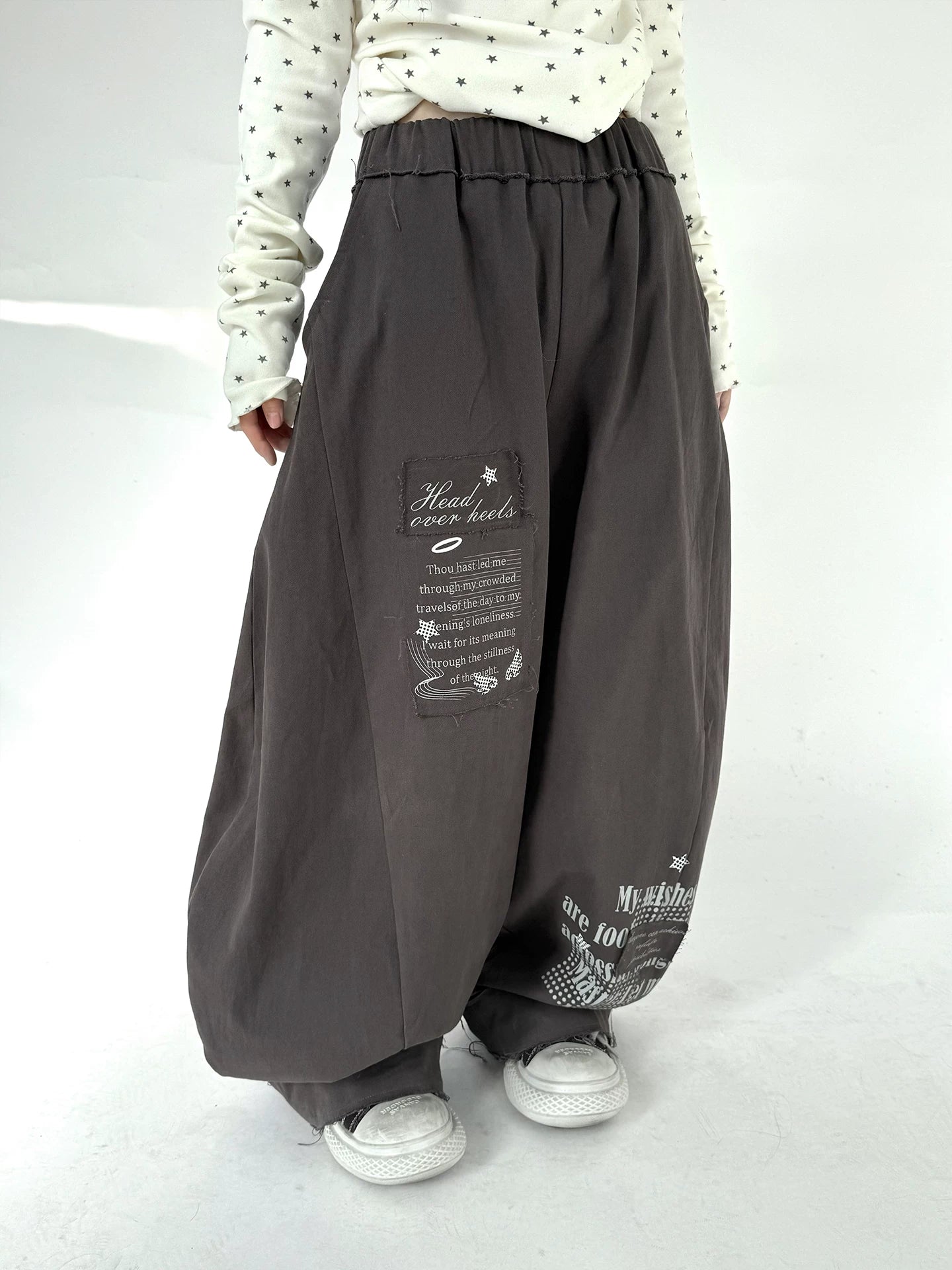 Letter Print Elastic Waist Wide Leg Sweatpants