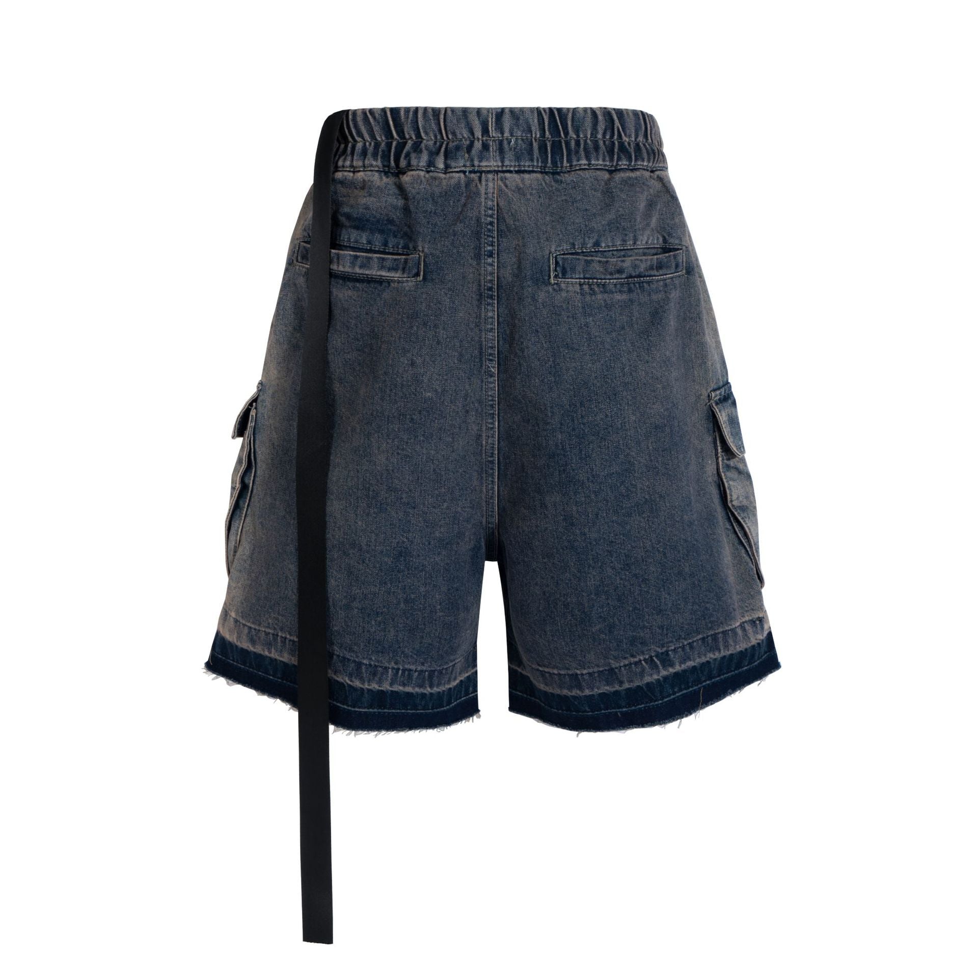 Drawstring Cargo Damage Denim Jort