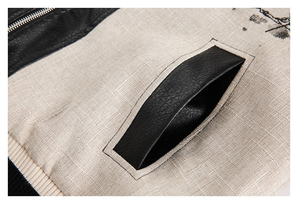 Veste de baseball unisexe rétro avec manches en cuir