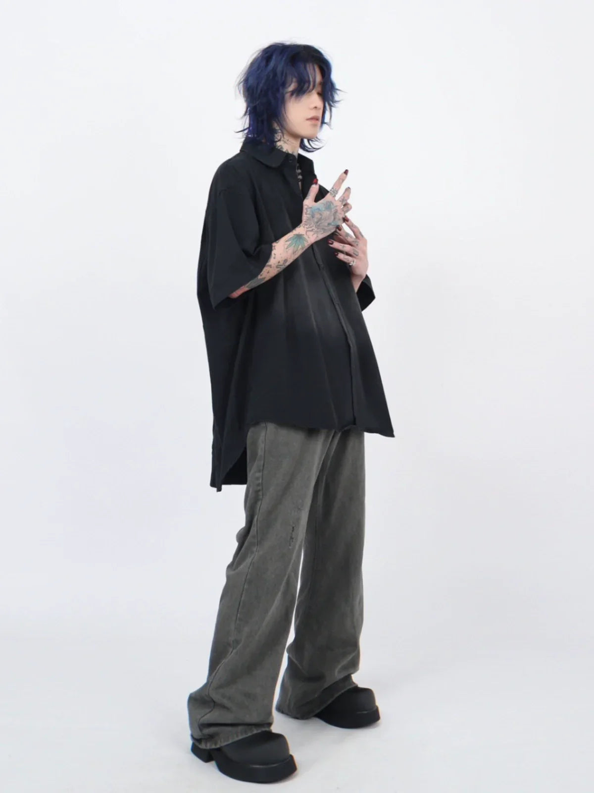 Wash Gradient Medium Length Short Sleeve Shirt