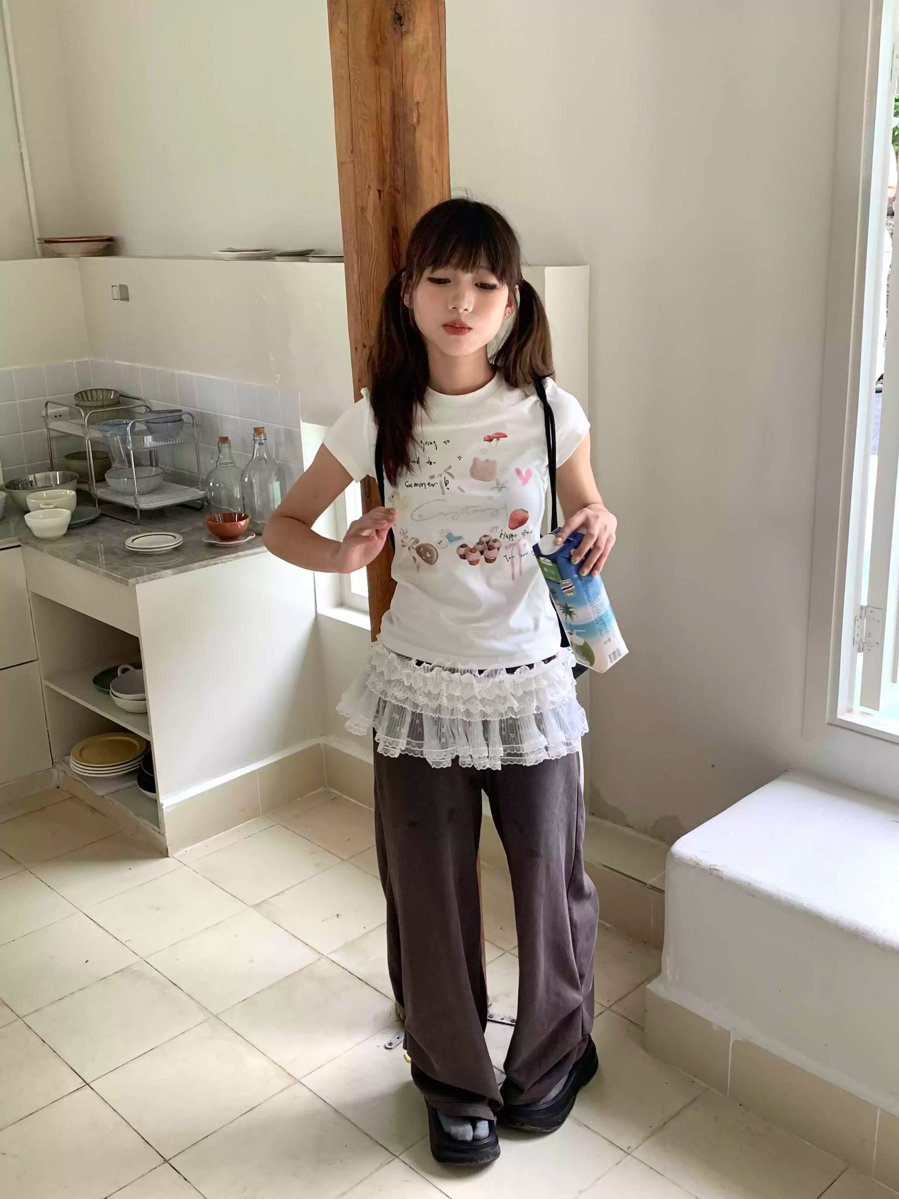 Rhinestone Drawstring Wide Leg Sweatpants