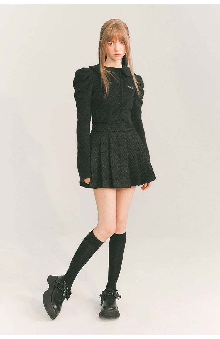 Cropped Round Collar Button Jacket