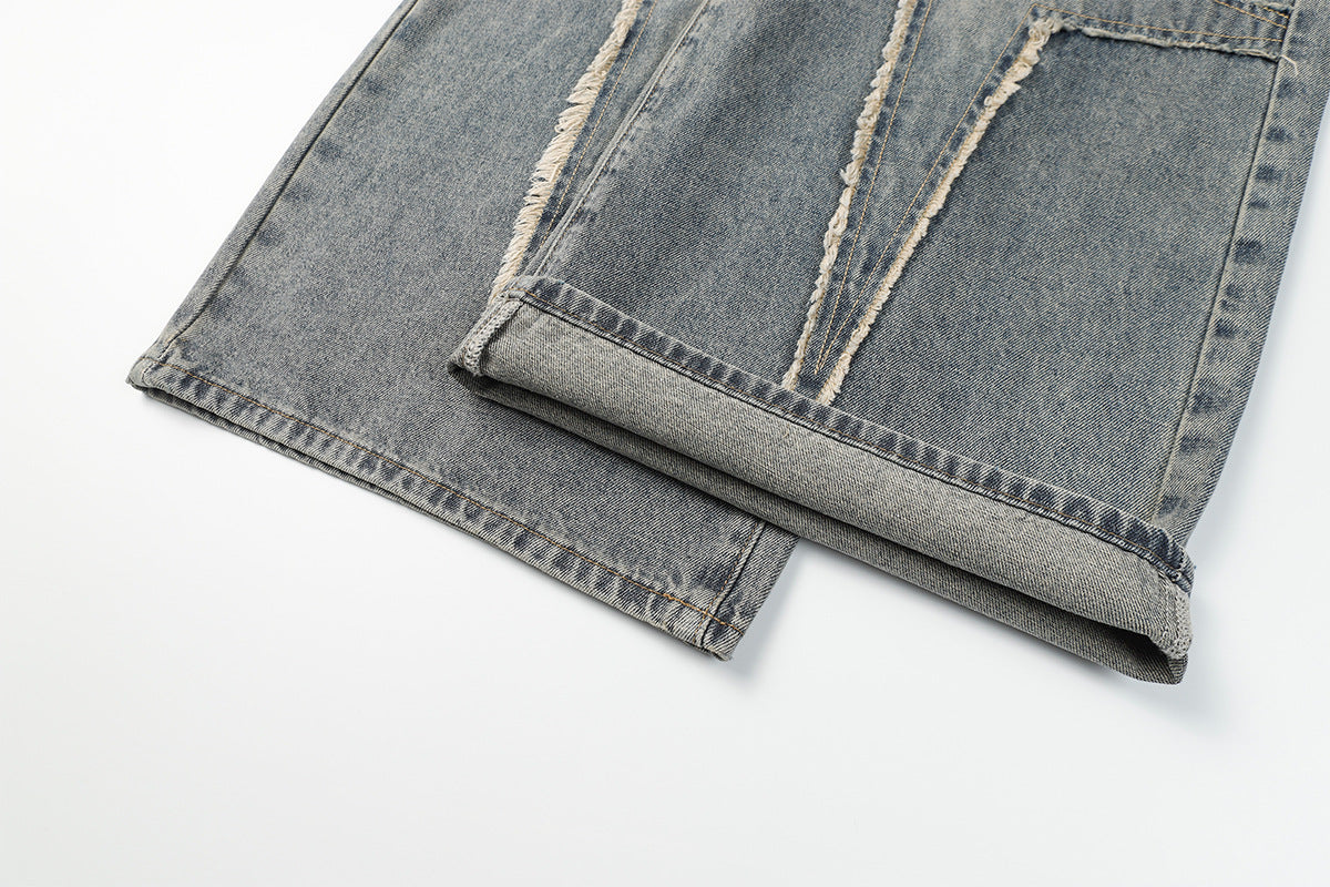 Panel Design Wide Leg Denim Jeans