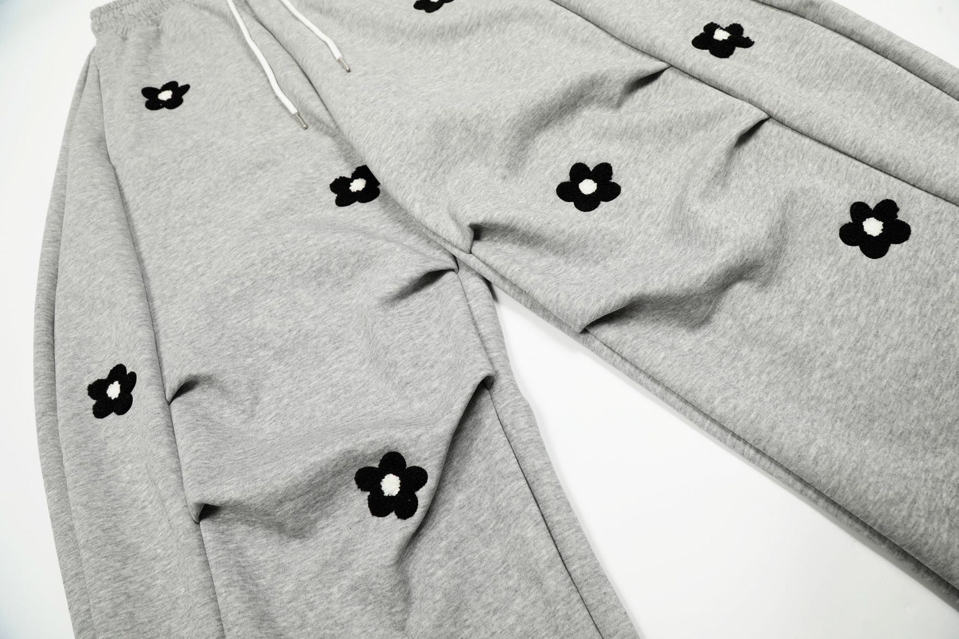 Flower Print Drawstring Wide Leg Sweatpants