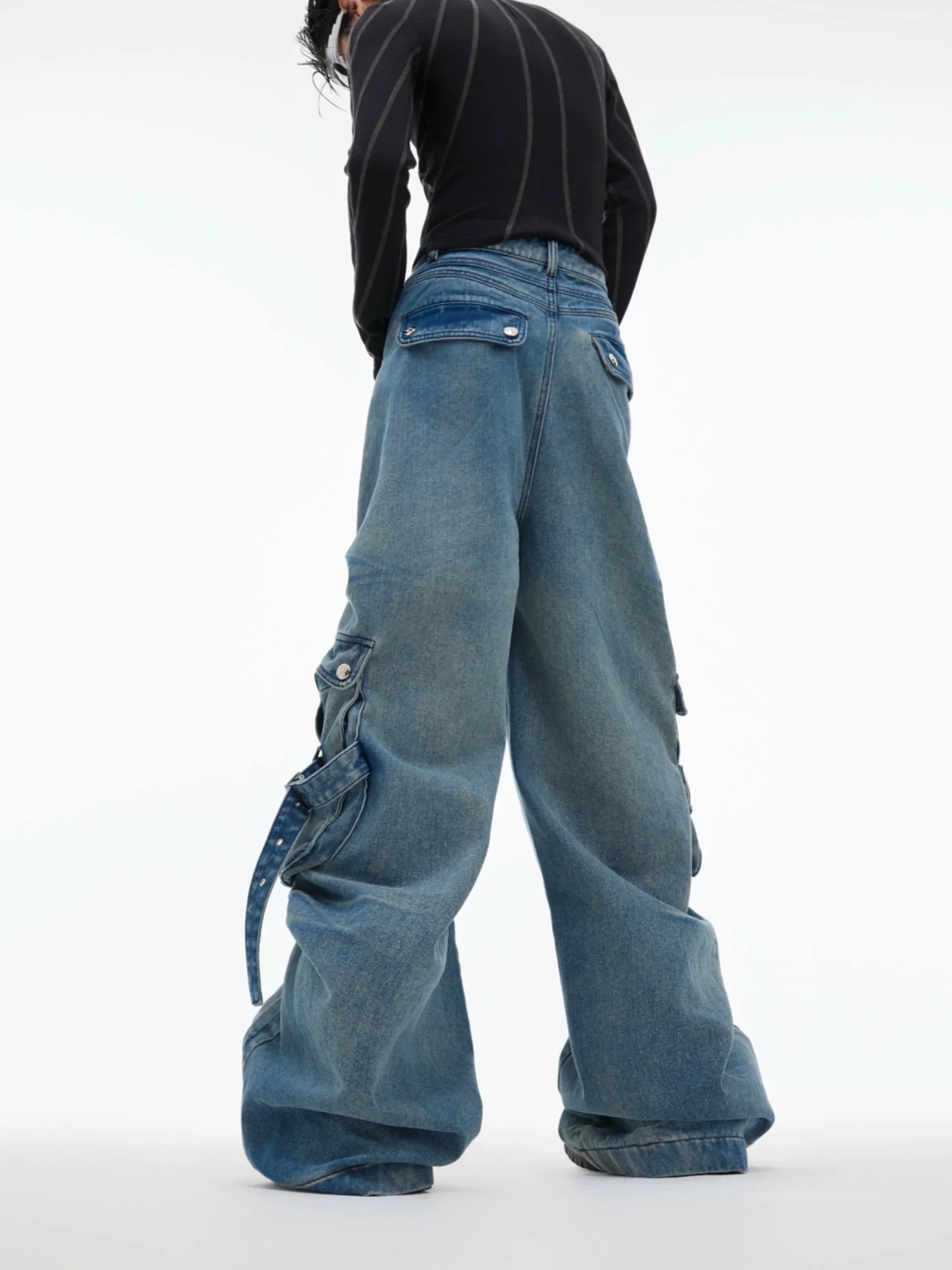 Heavyweight Zipper Denim Hooded Jacket & Wide Leg Denim Jeans Setup