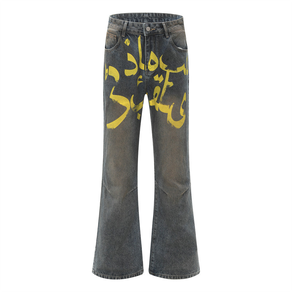 Arabic Graffiti Letters Flared Jeans