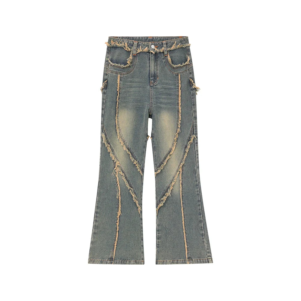 Vintage Flared Distressed Patchwork Jeans