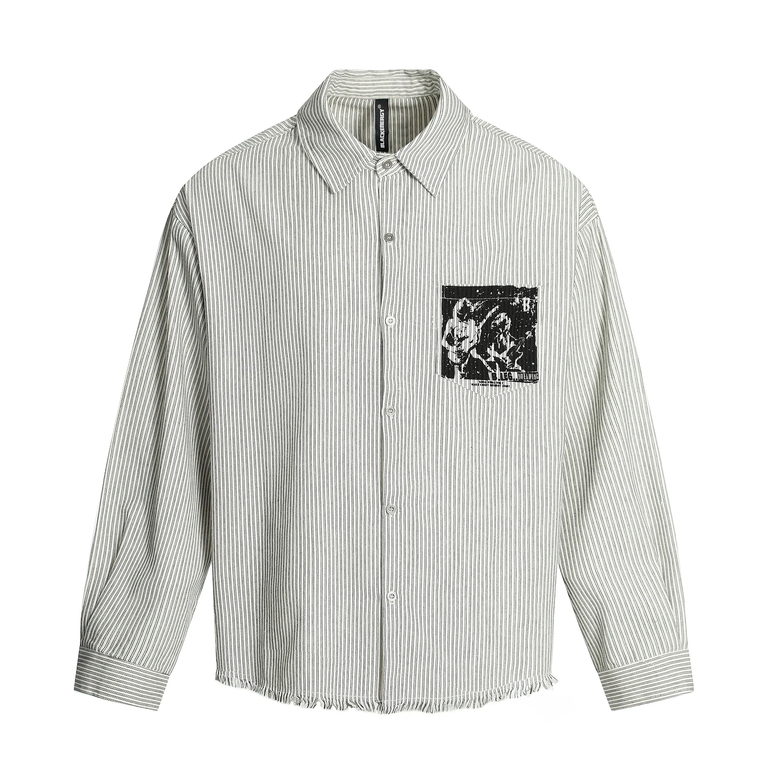 Camisa de manga larga extragrande con estampado de rayas y daños