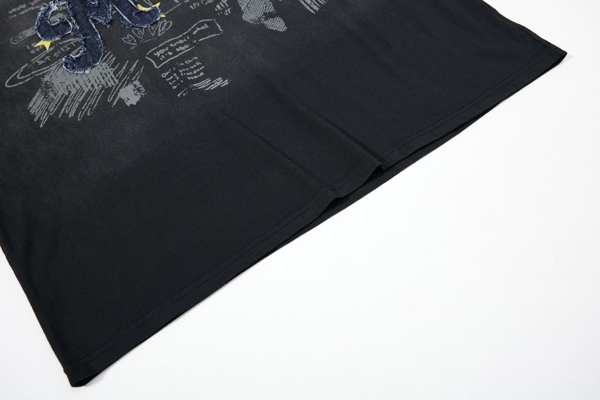 Star Applique Embroidery Washed Short Sleeve T-Shirt