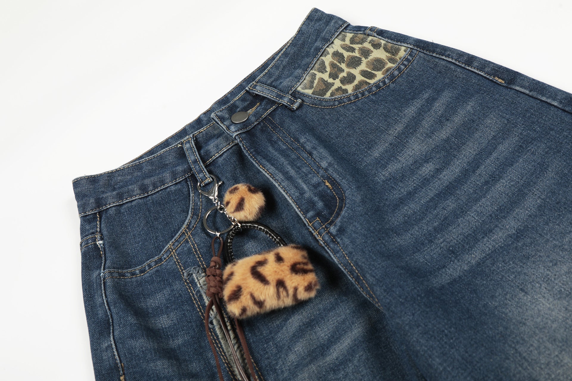 Leopard Print Cross Wide Leg Denim Jeans
