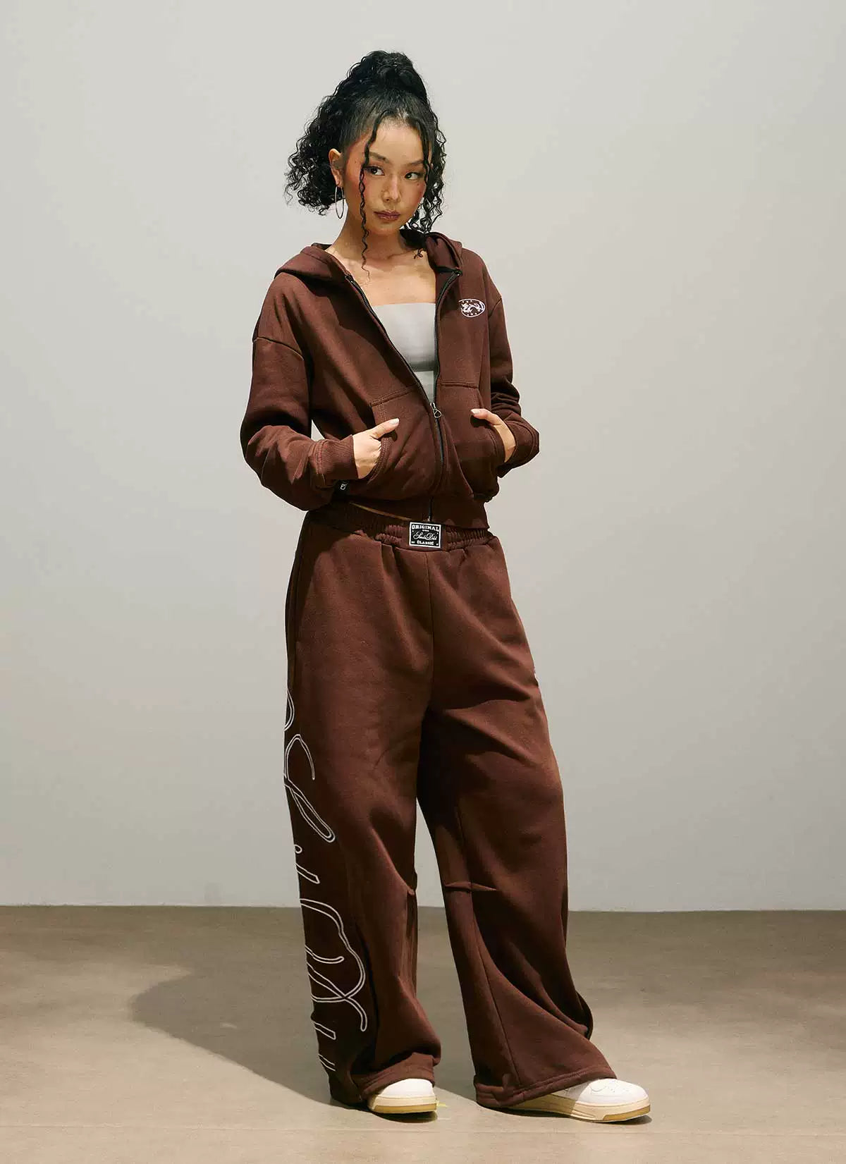 Logo Print Zip Hoodie & Logo Print Wide Leg Sweatpants Setup