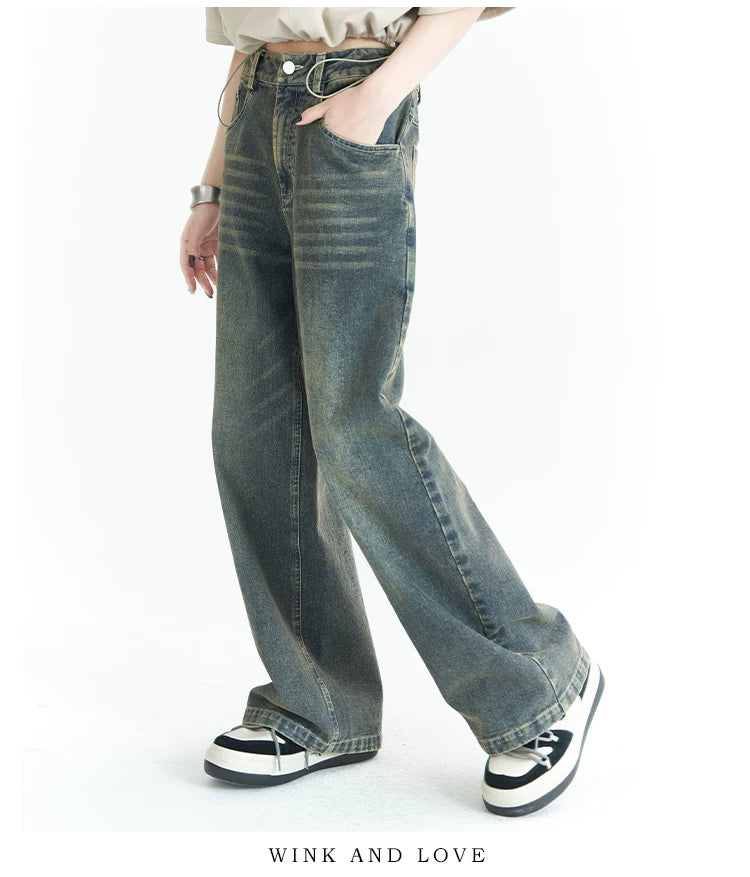 Washed Wide-Leg Denim Jeans