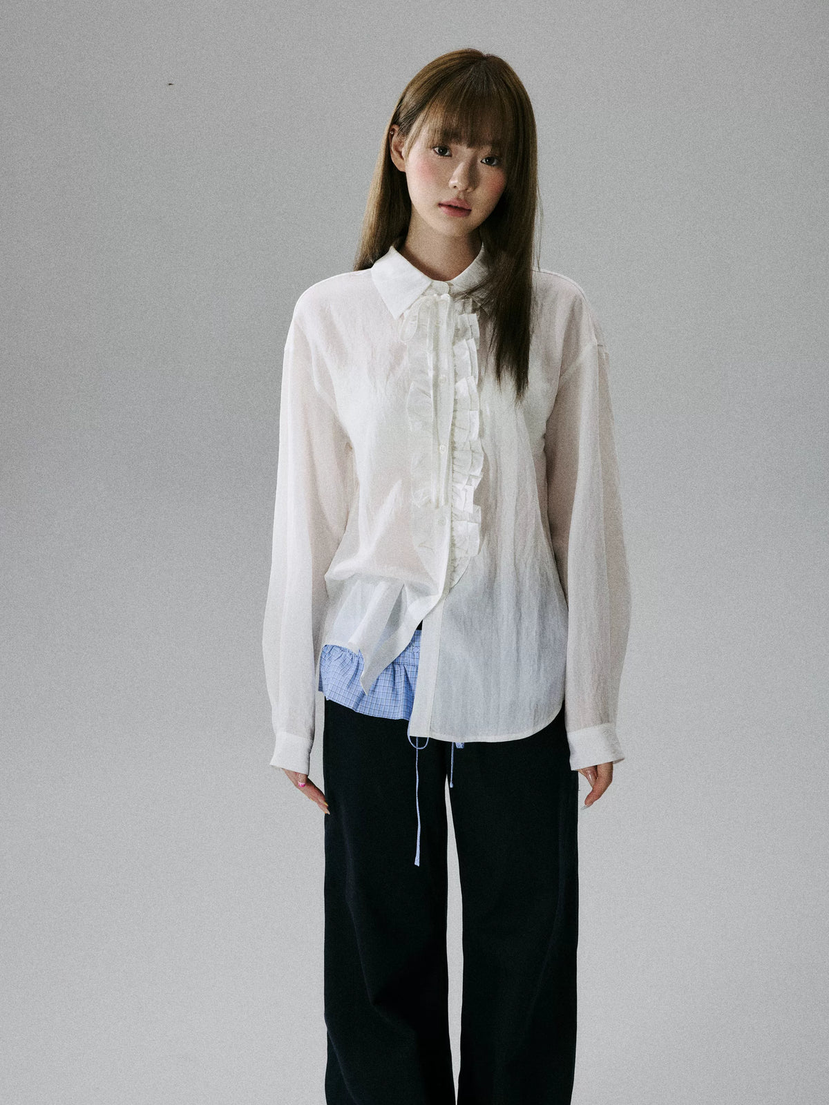 Wrinkled Lyocell Asymmetrical Bow Strap Sunscreen Long Sleeve Shirt