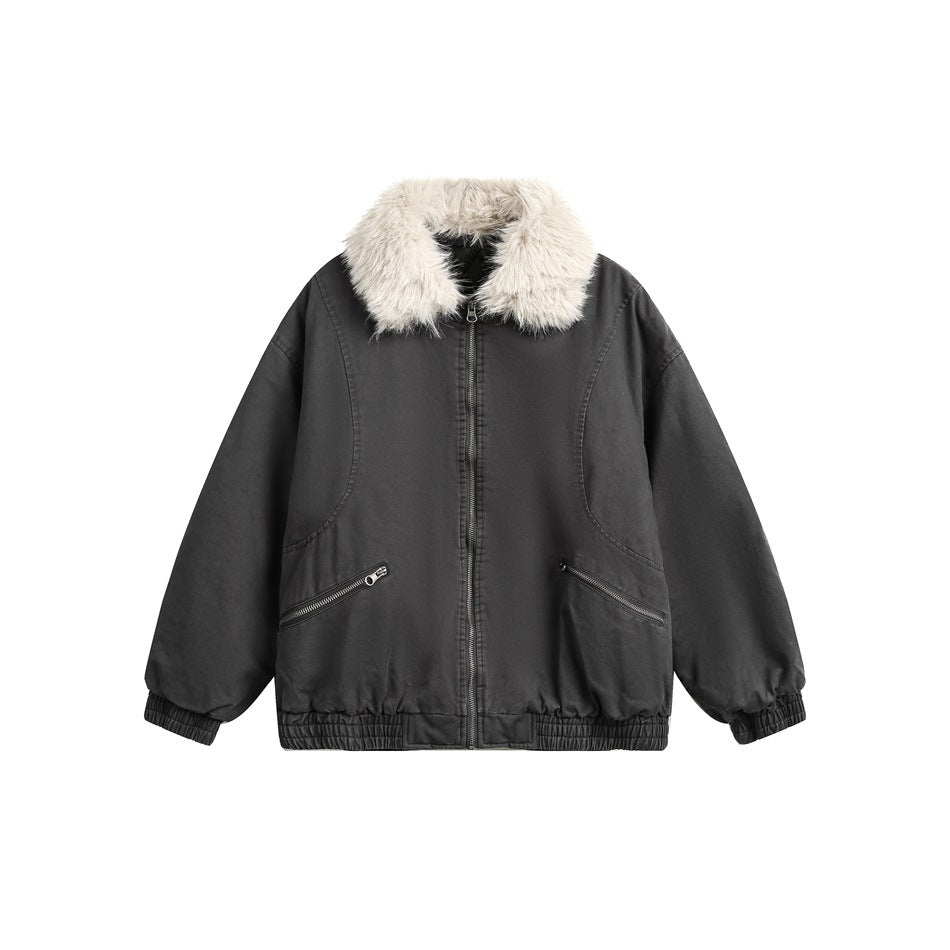 Faux-Fur Collar Bomber Jacket