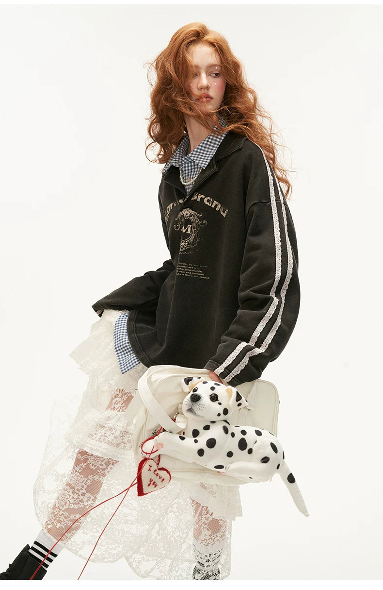 Washed Lace Polo Sweatshirt