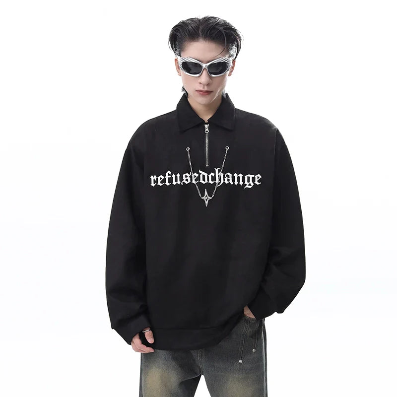 Suede Embroidery Polo Sweatshirt
