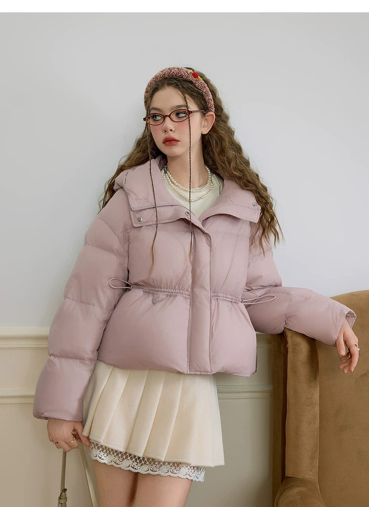 Embroidery Hooded Stand Neck White Duck Down Jacket