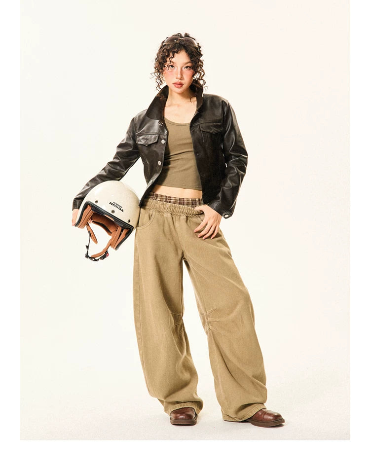 PU Leather Standing-Collar Short Jacket