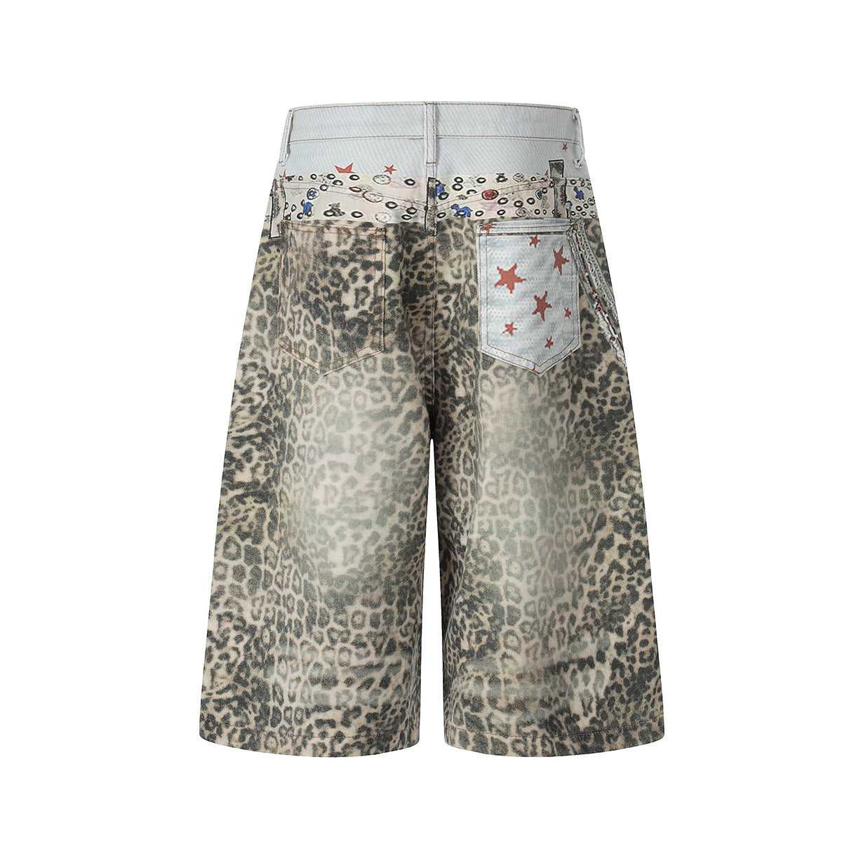 Allover Leopard Print Wide Leg Short Denim Jeans