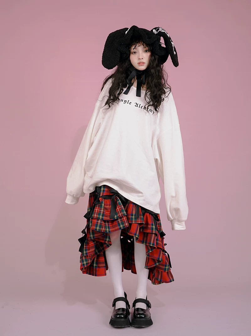 Irregular Bow Elastic Waist Long Skirt
