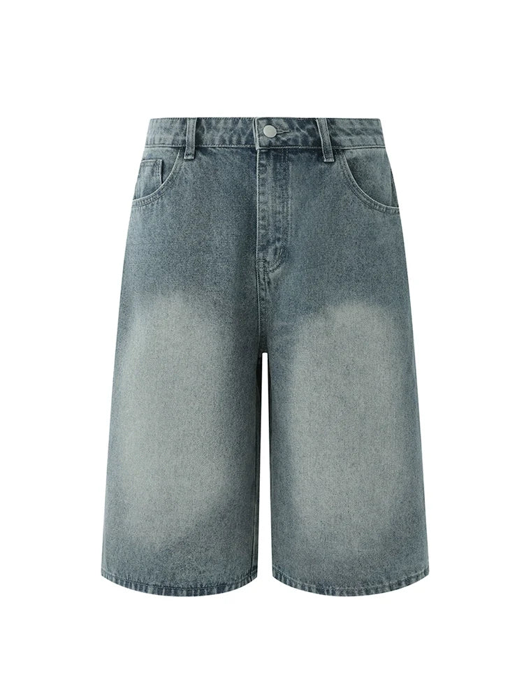 Wide Leg Washed Denim Jort