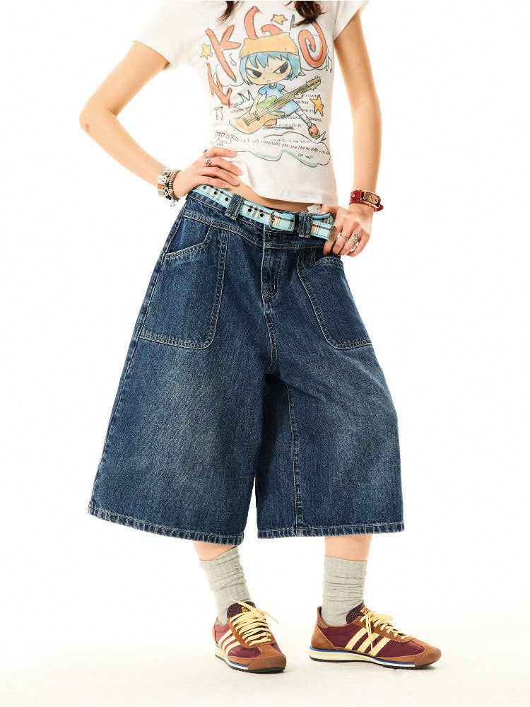 Wide-Leg Denim Shorts