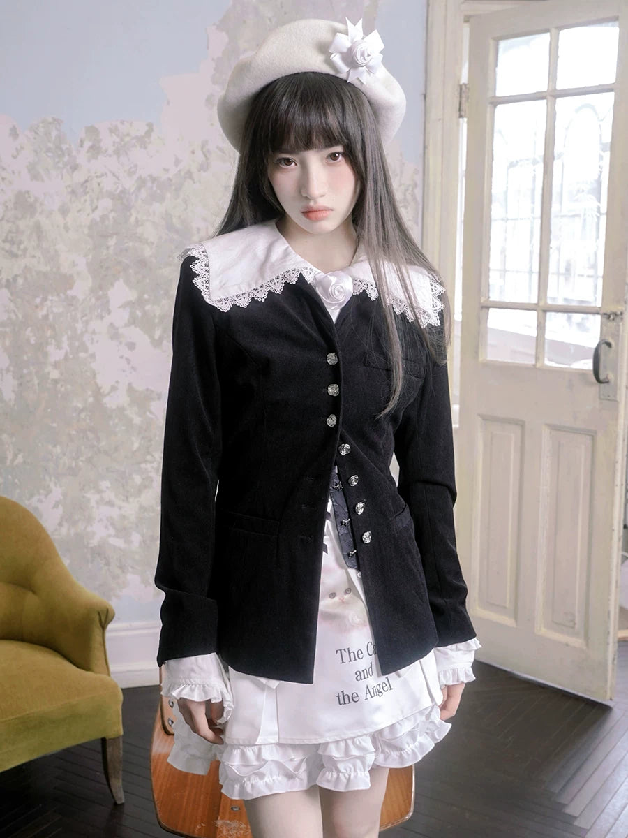 Rose Jacquard Sailor Collar Jacket