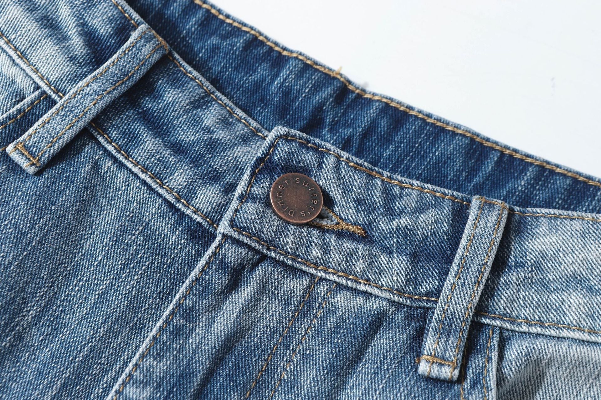 Damage Whisker Washed Wide Leg Denim Jeans